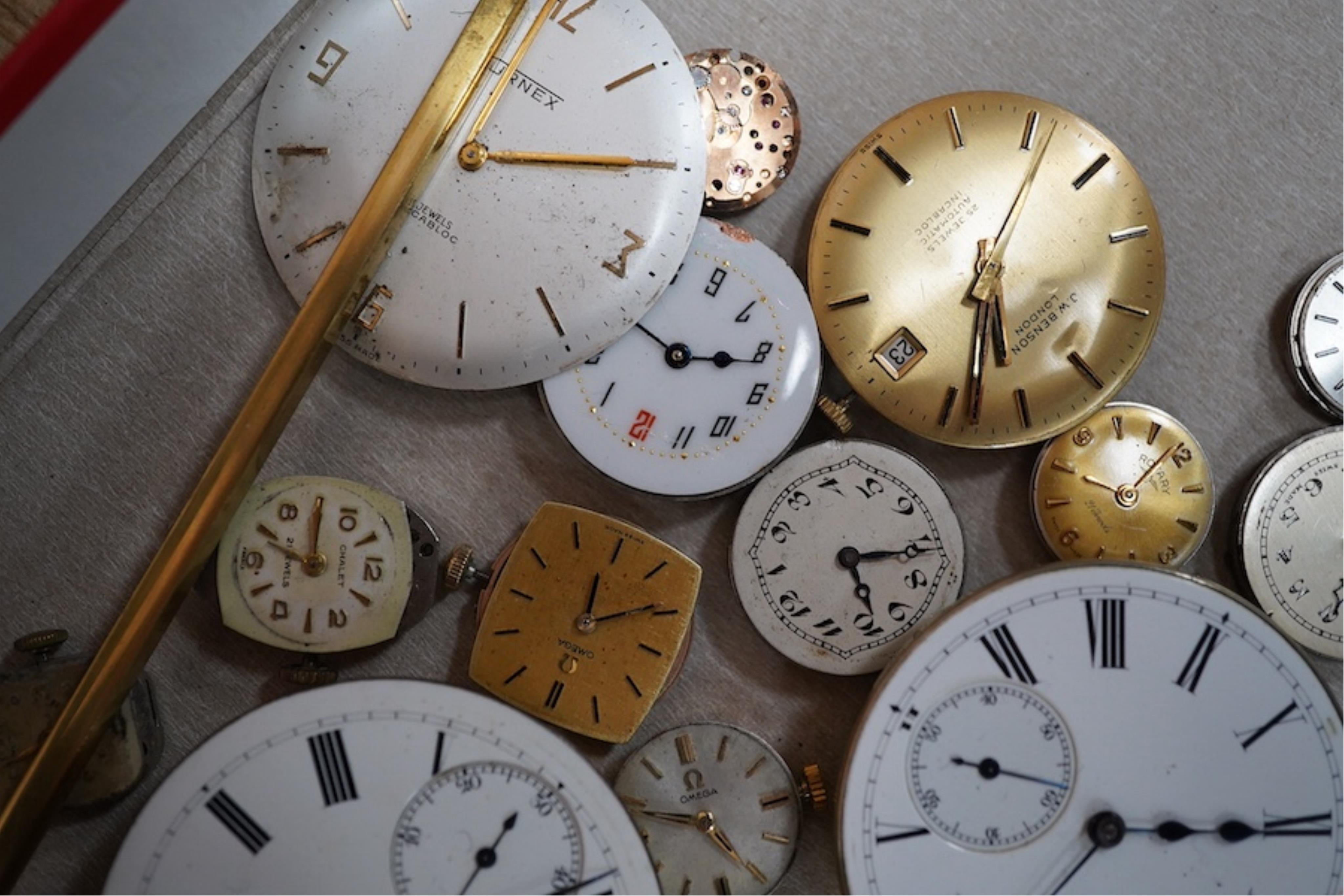 A brass cased carriage clock and assorted pocket watch movements, etc. Condition - varies